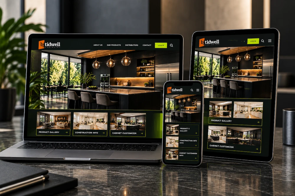BJ Tidwell Cabinetry modern kitchen interior with black cabinetry and lime accents